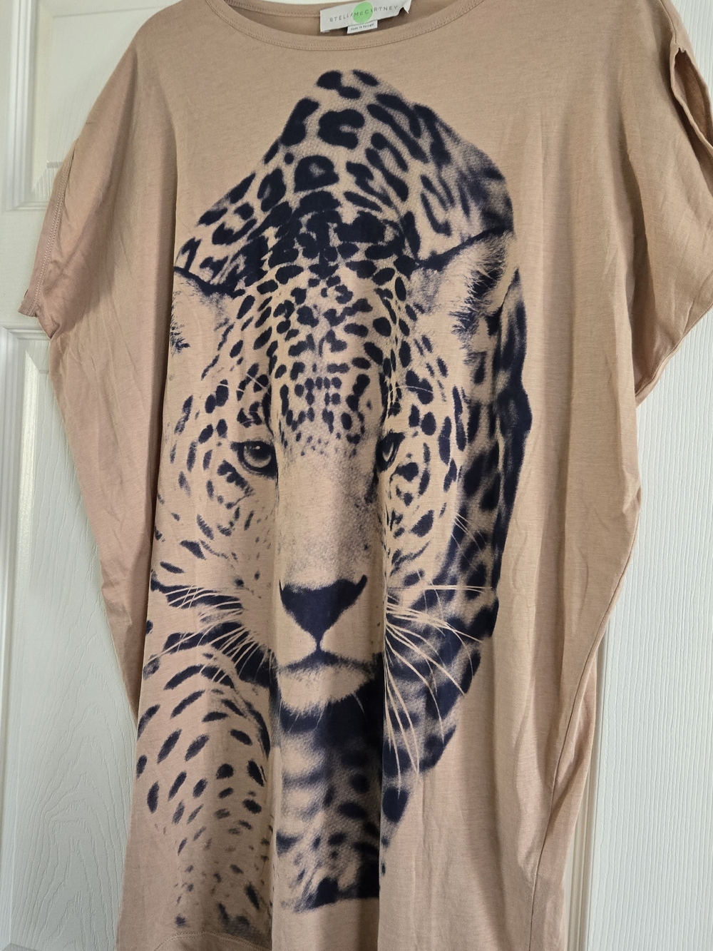 Stella McCartney Tan Tee with Dark Navy Leopard Print